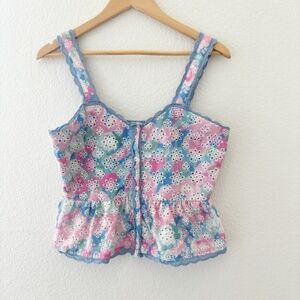Sugarlips Baine embroidered button up eyelet top Size Small